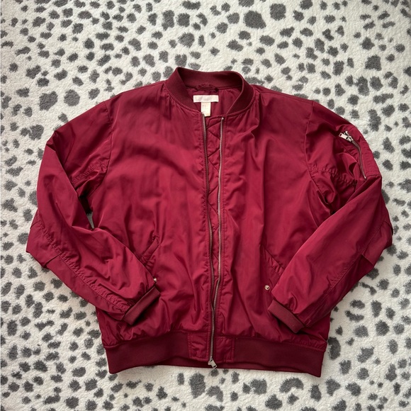 Men’s Maroon H&M Bomber Jacket - size 10/M - Picture 6 of 6